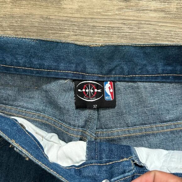Vintage 90s UNK NBA Team Logos All Over Print Denim Jeans Size 34x32 - Picture 2 of 5